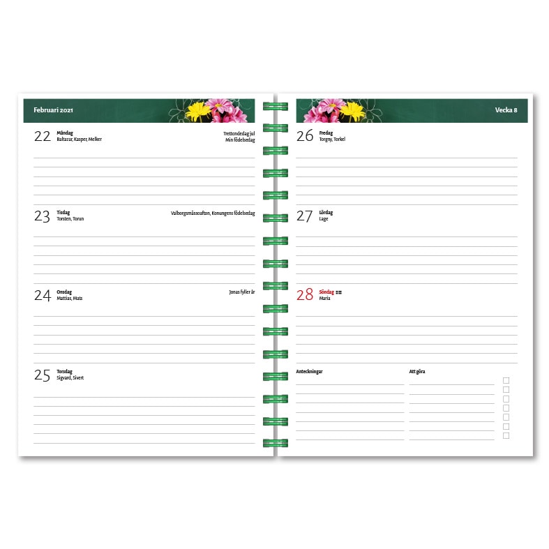 Personlig lärarkalender Griffeltavla grön uppslag