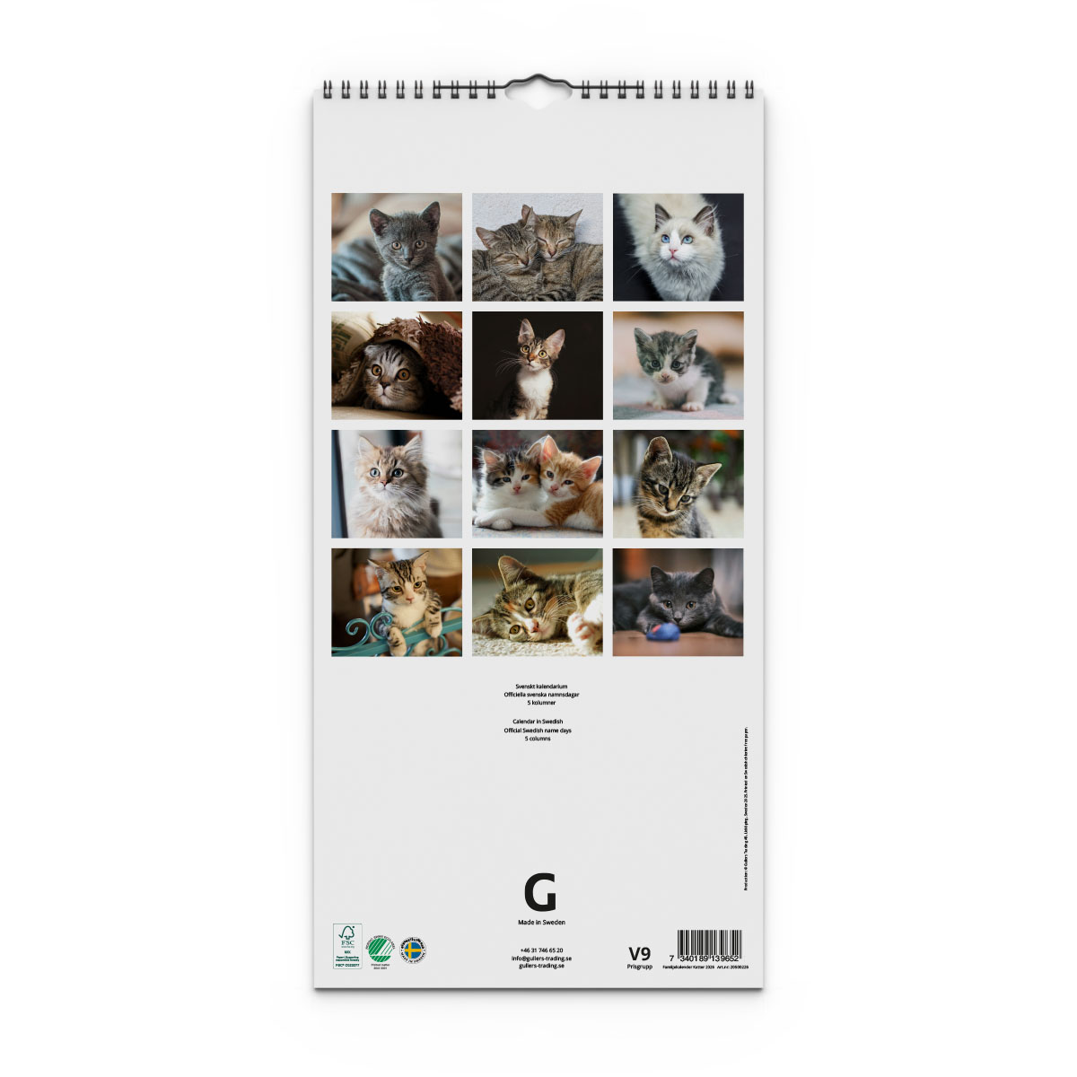 Familjekalender Katter 2026 baksida