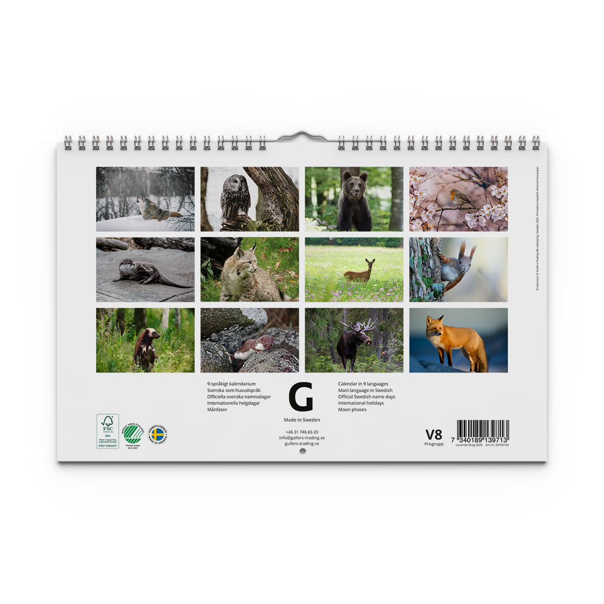 Väggkalender Levande Skog 2026 baksida