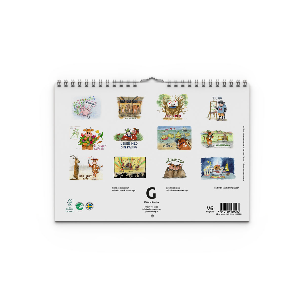 Väggkalender Glada Kossan 2026 baksida