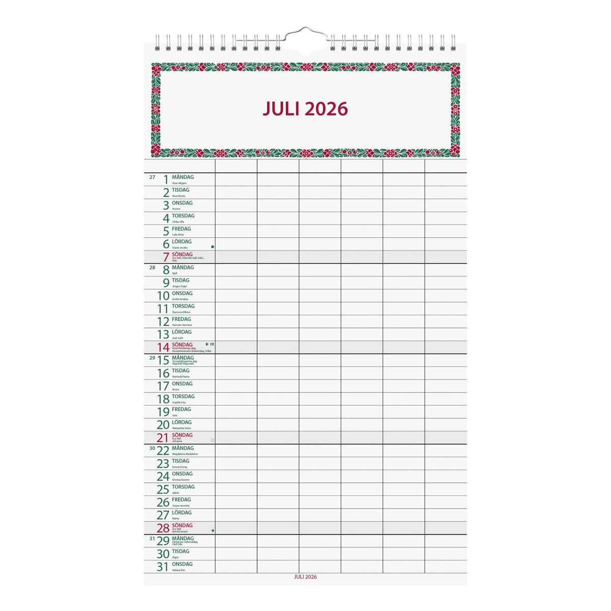 Familjekalender Kom i håg Lingon 2026 uppslag