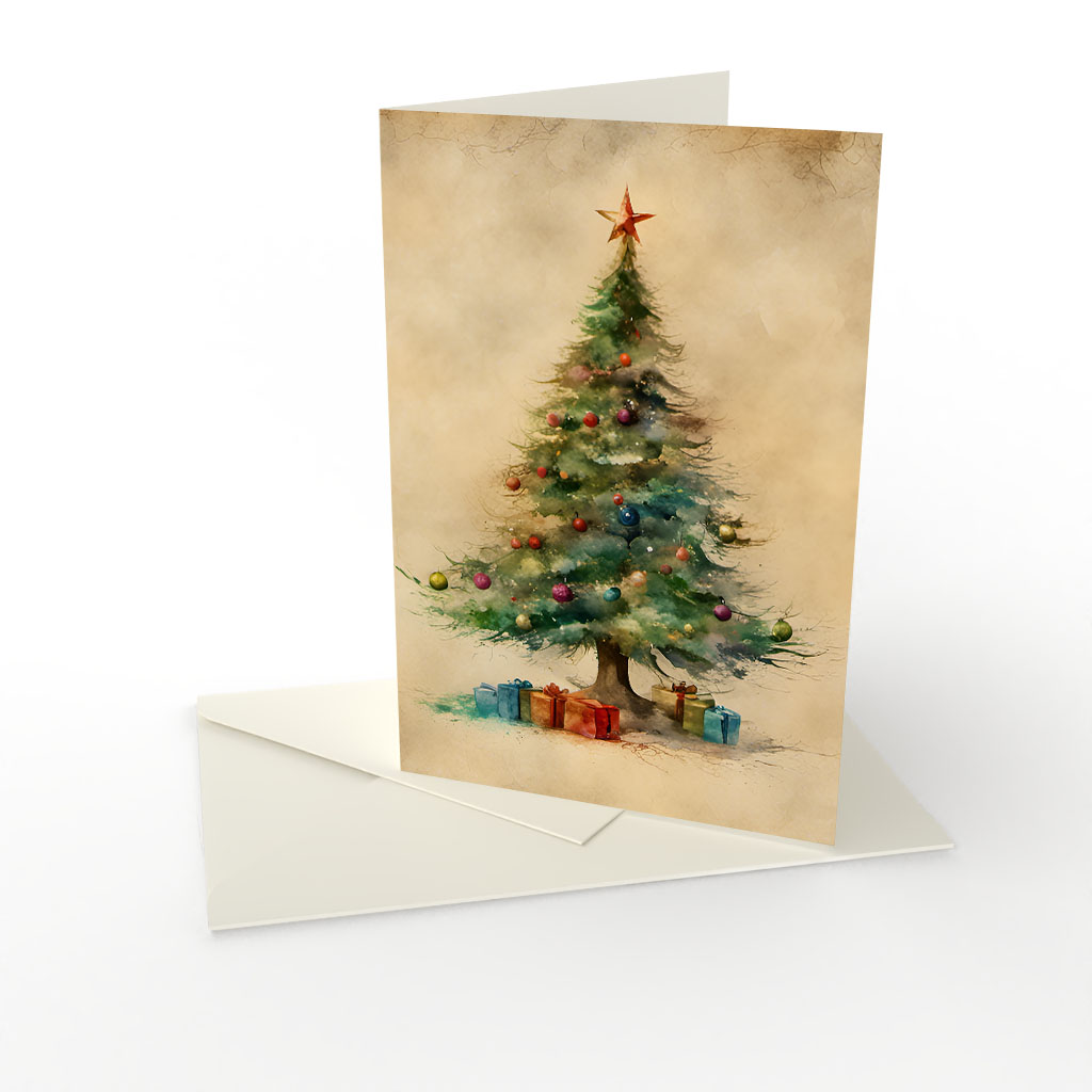 Julkort Julgran med paket Julkort Julgran med paket