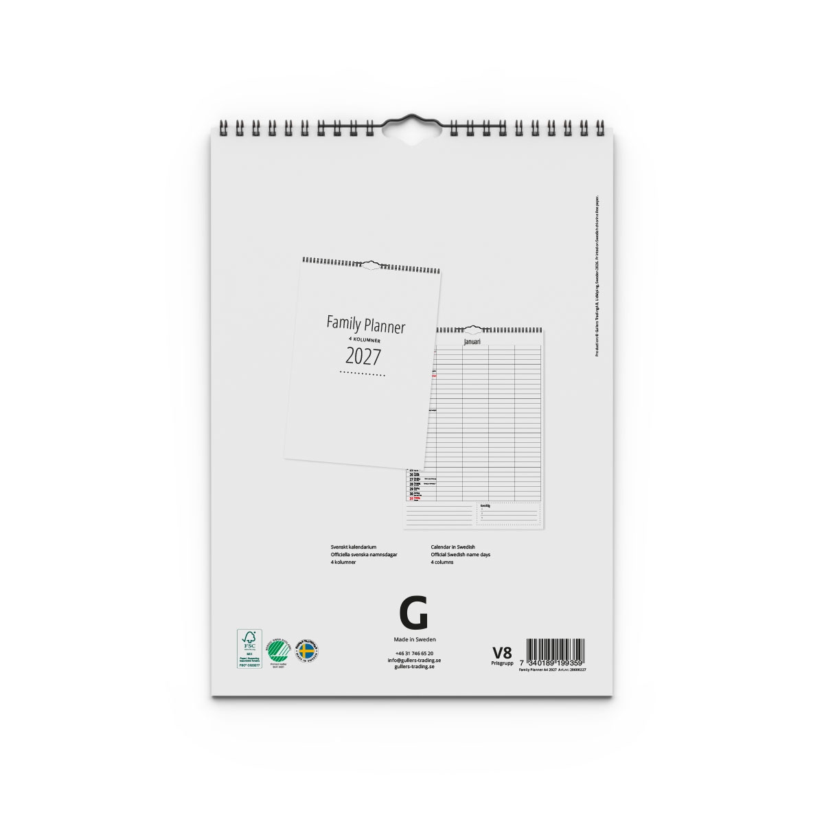 Family planner A4 4 kolumner 2027 baksida